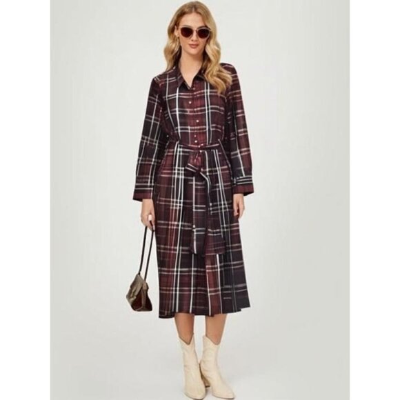 Talbots Red Plaid Long Sleeve Button Front Collared Shirt Dress Size 10 - Picture 1 of 14